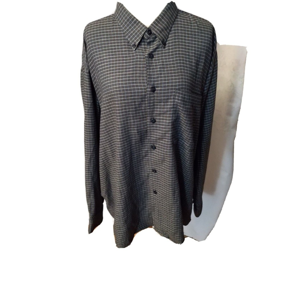 Burberry Blue Plaid Men's Long Sleeve Button Up Dress Shirt Size XL Cotton Wool